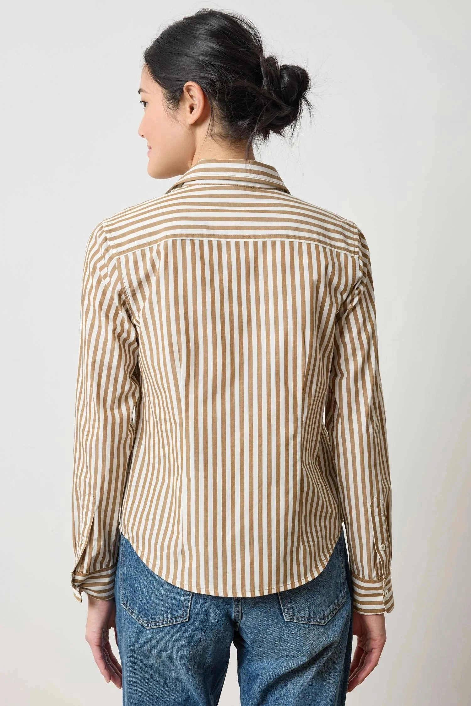 Slim Fit Button Down Dijon/Talc Stripe AntiBacterial Coating ConvertibleSleeves