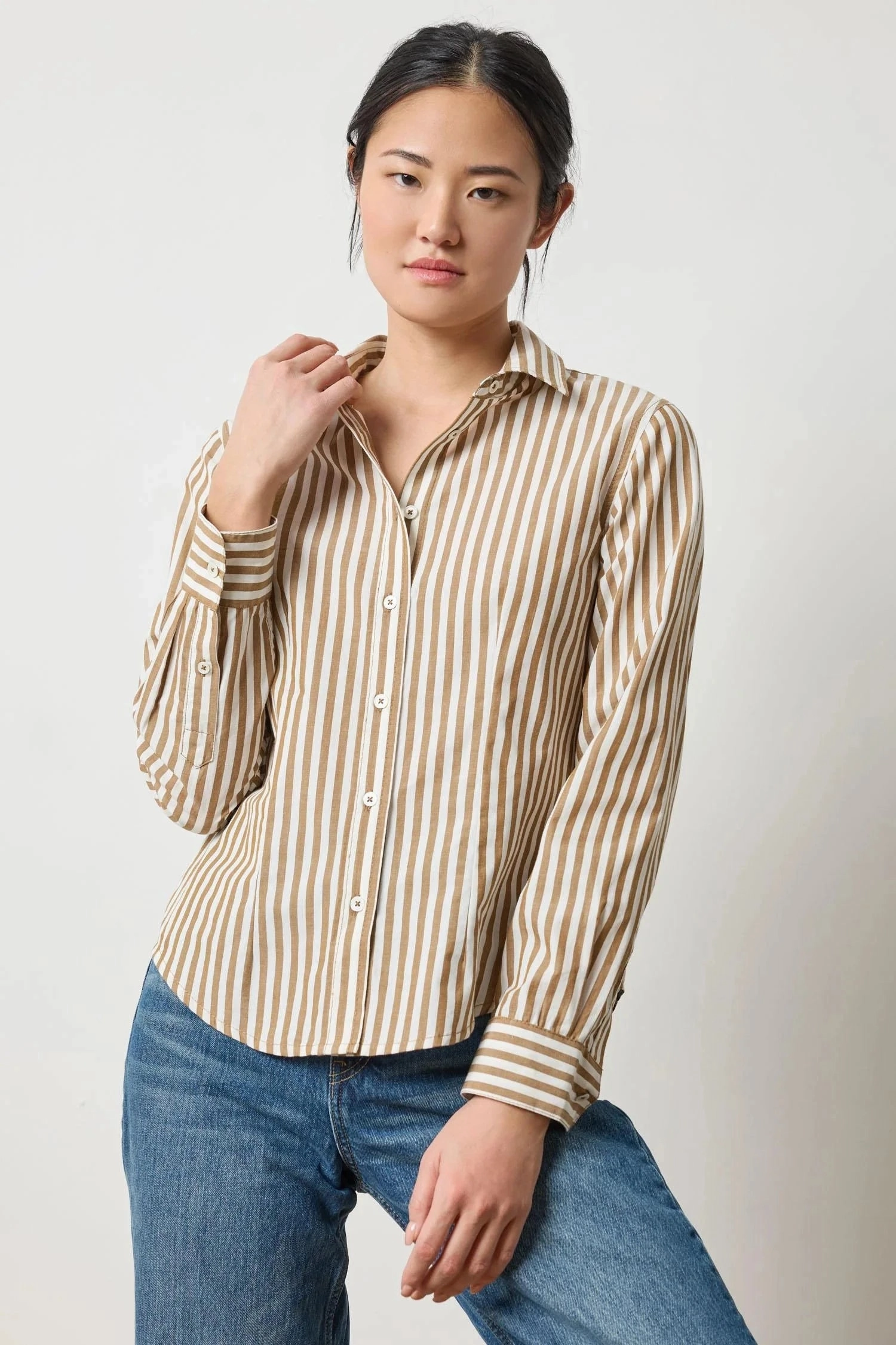 Slim Fit Button Down Dijon/Talc Stripe MultiFunctionalDesign