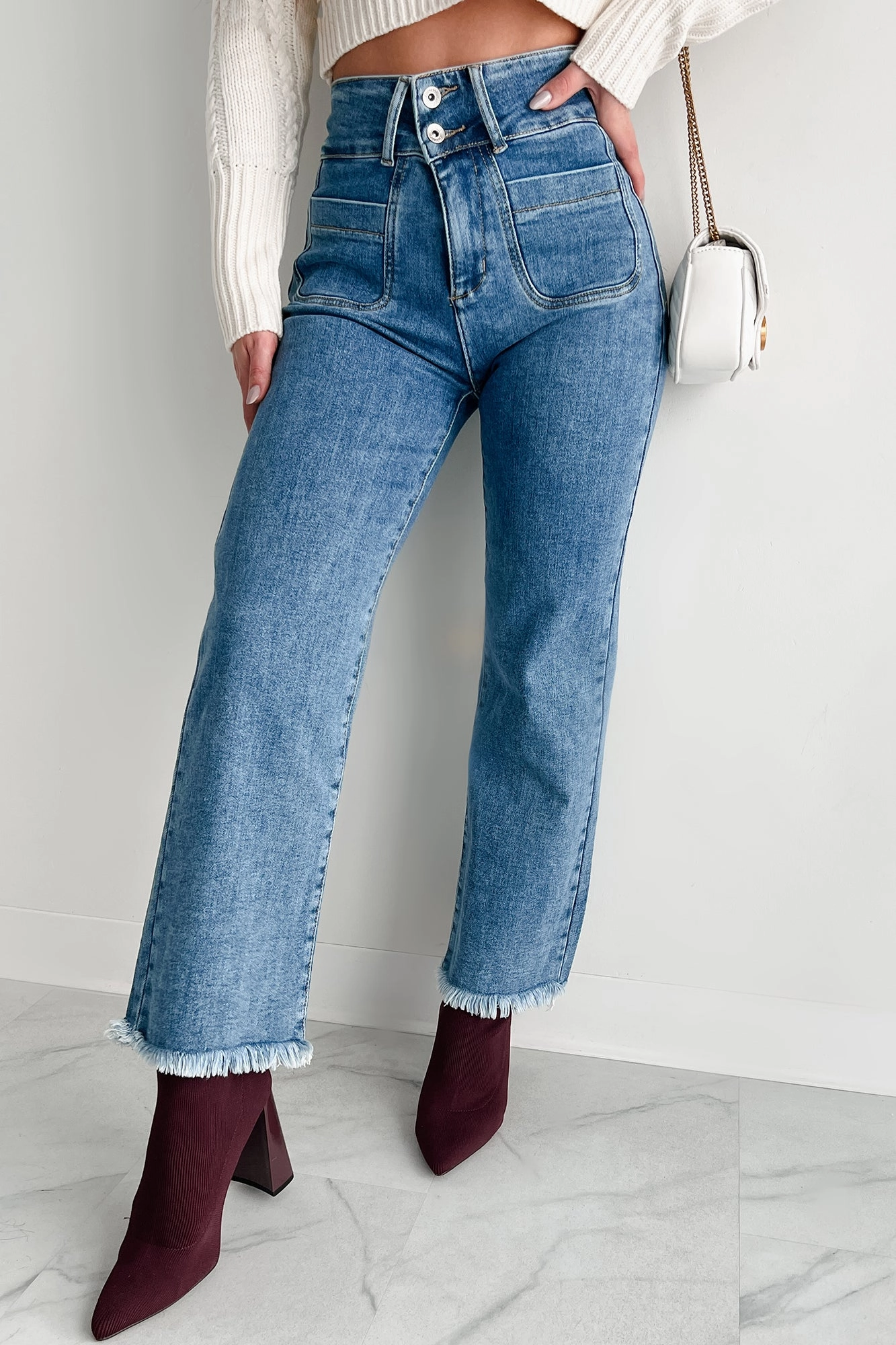 Odor Control Fabric Eco Friendly Dyeing Harris High Rise Special A Frayed Hem Straight Leg Jeans (Medium)