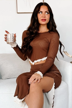 Unconditional Love Layered Lettuce Hem Top (Brown) PlacketDetail hypoallergenic material