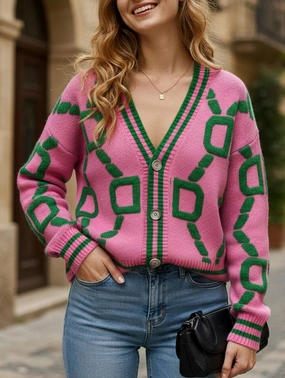 V-neck single-breasted knitted cardigan AntiPillTreatment