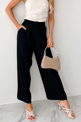 Perfect Fit Wear All About Ease High Rise Pleated Linen Pants (Black)