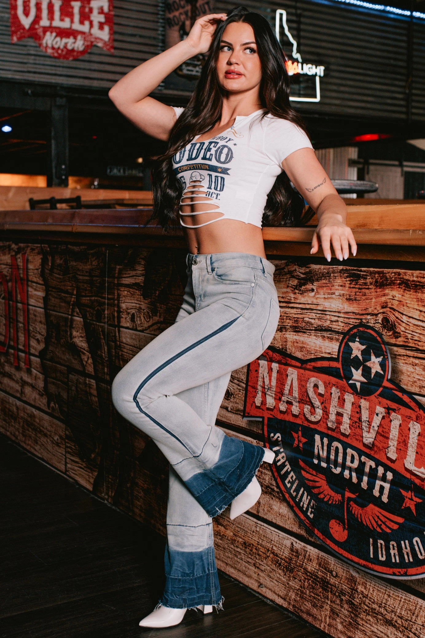 Soft Feel Daily Comfort Fit Jett High Rise Dip Dye Indigo Reign Flare Jeans (Light Wash)