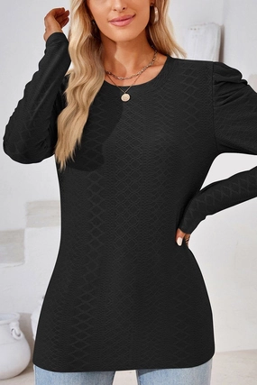 DurableCollarStays CREW NECK PUFF SLEEVE BLOUSE TEE FOR WOMEN