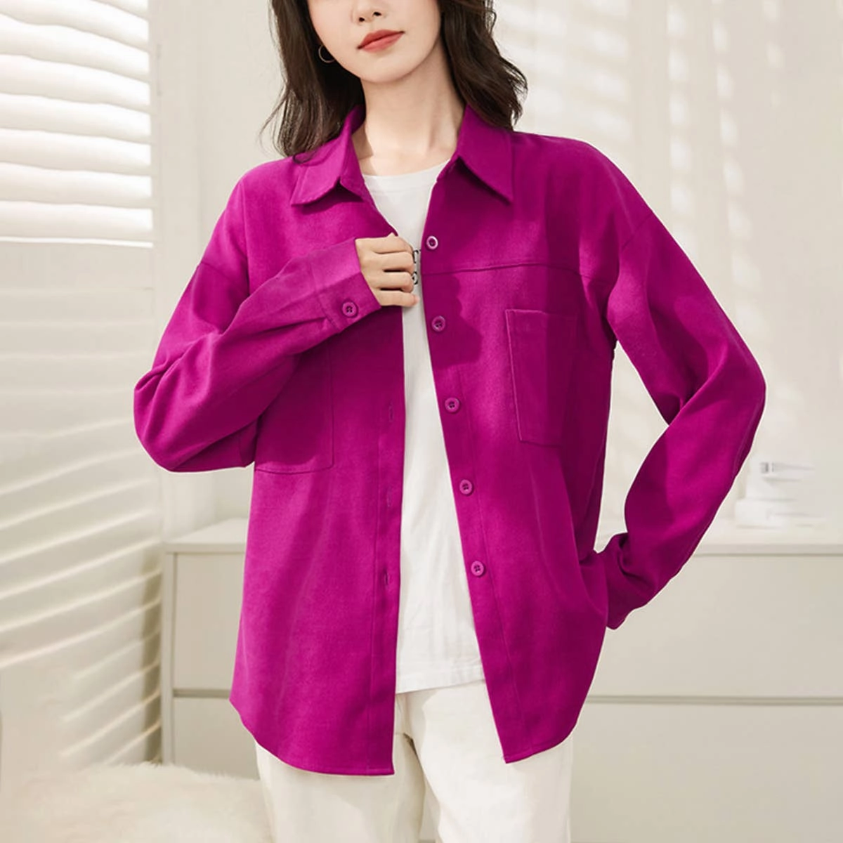 Bonded Hemline COMMUTER STYLE LONG-SLEEVED SLIMMING SHIRT_CWTBLL0905