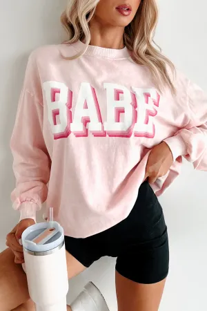 "Babe" Acid Wash Graphic Sweatshirt (Washed Pink) ButterySoftTextile