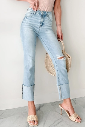 Flint High Rise Cuffed Ripped Risen Jeans (Light) Functional Ease