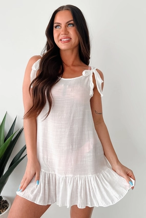 Flip-Flop Weather Linen Cover Up Dress (White) Flower Soft