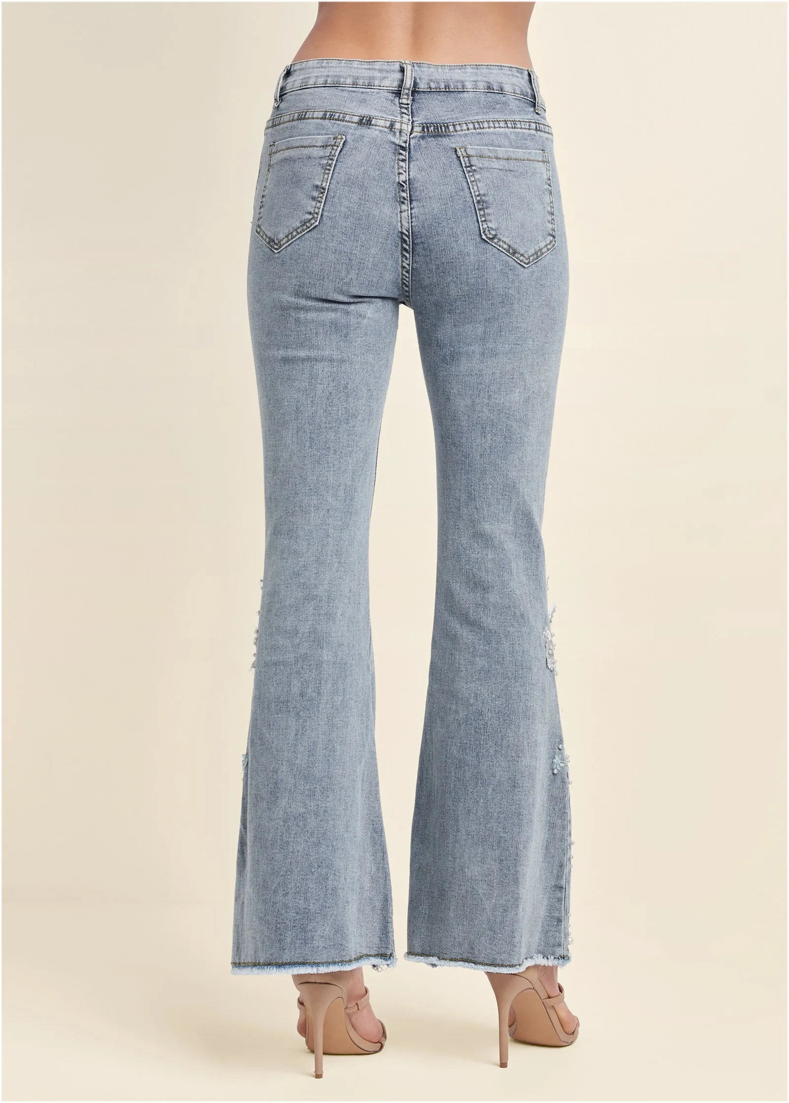 Floral Applique Jeans - Light Wash