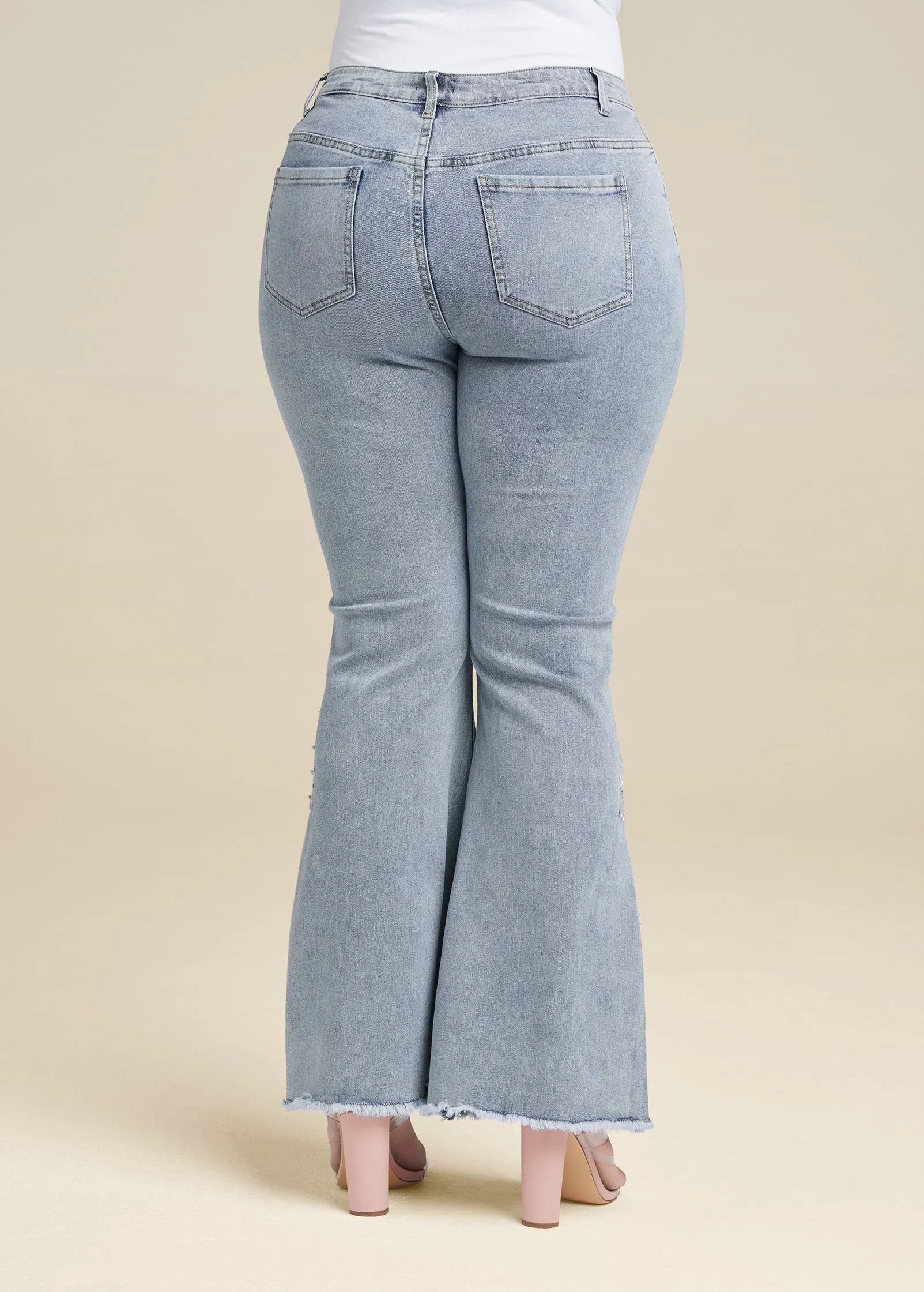 Floral Applique Jeans - Light Wash