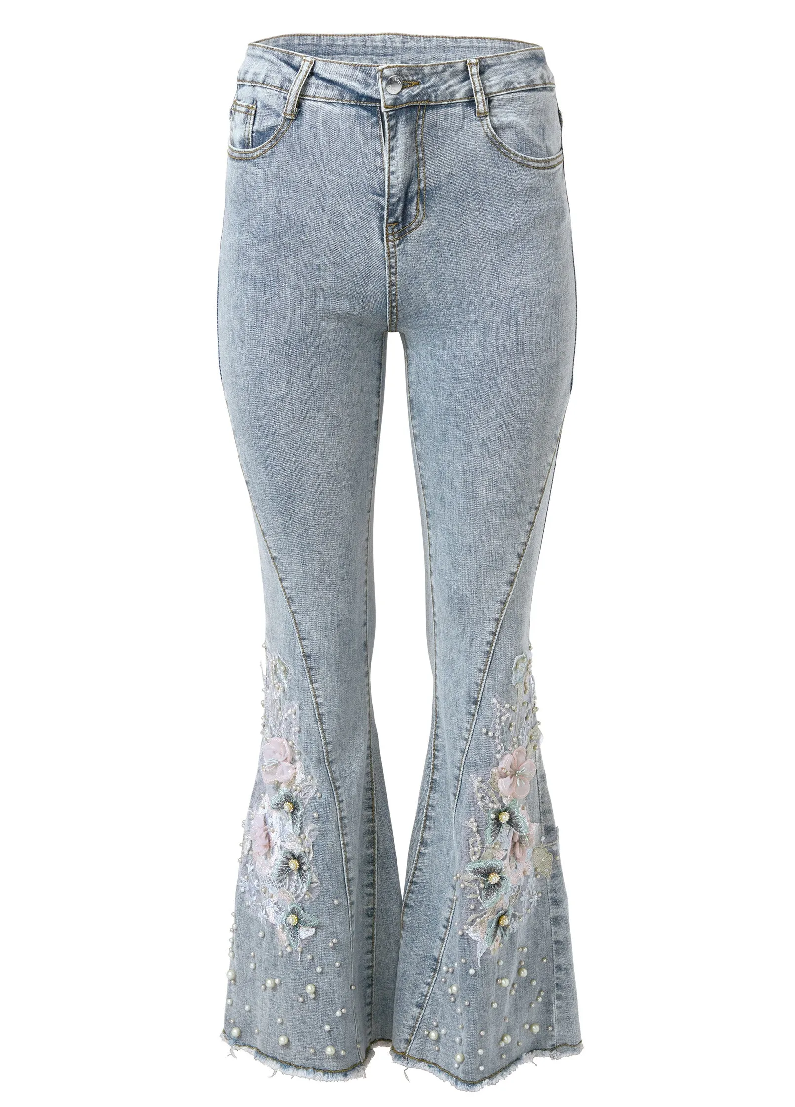 Floral Applique Jeans - Light Wash