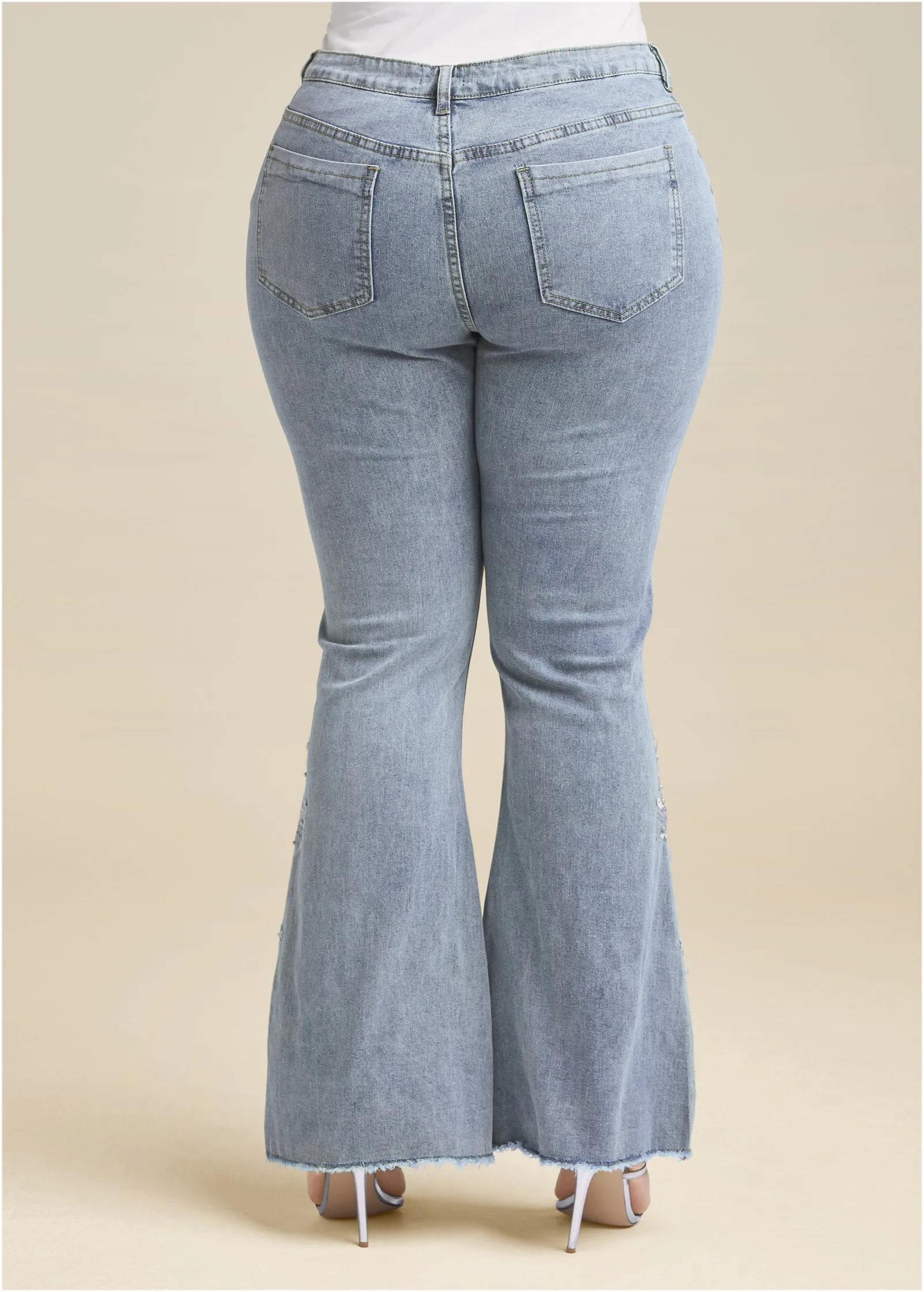 Floral Applique Jeans - Light Wash