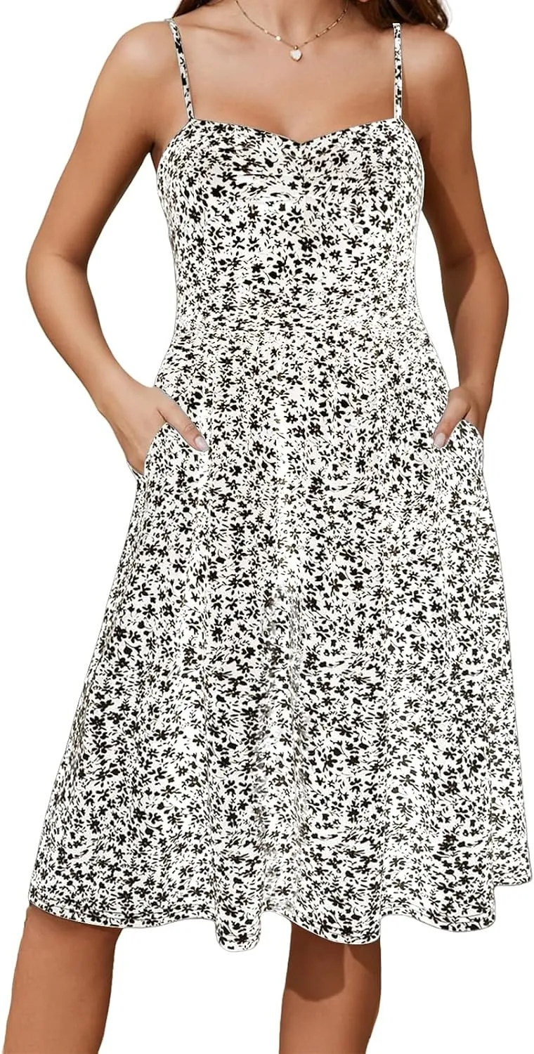 Floral Dress for Women Spaghetti Strap Sleeveless Smocked Boho Maxi Dress 2025 Summer A-Line Beach Sundress
