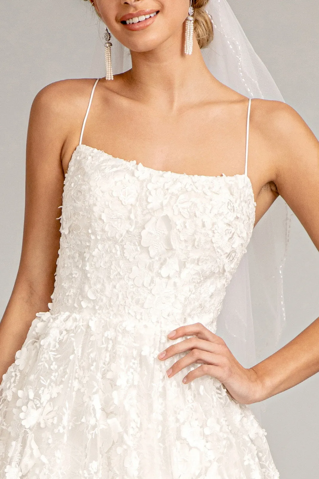 Floral Embroidered Lace-Up Mesh w/ Sweetheart Neckline Long Wedding Dress GLGL1985