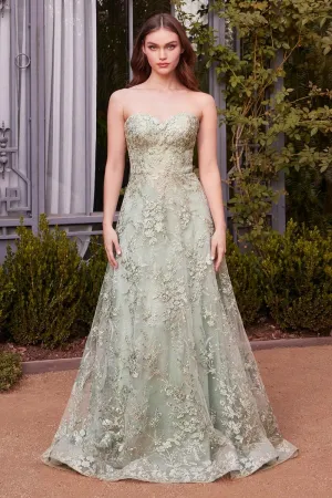 FLORAL LACE GOWN WITH A CAPE