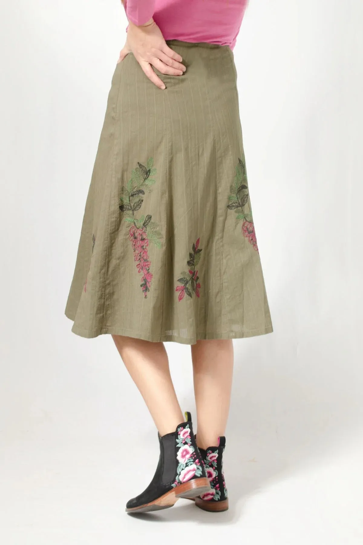 Floral Midi Embroidered Skirt