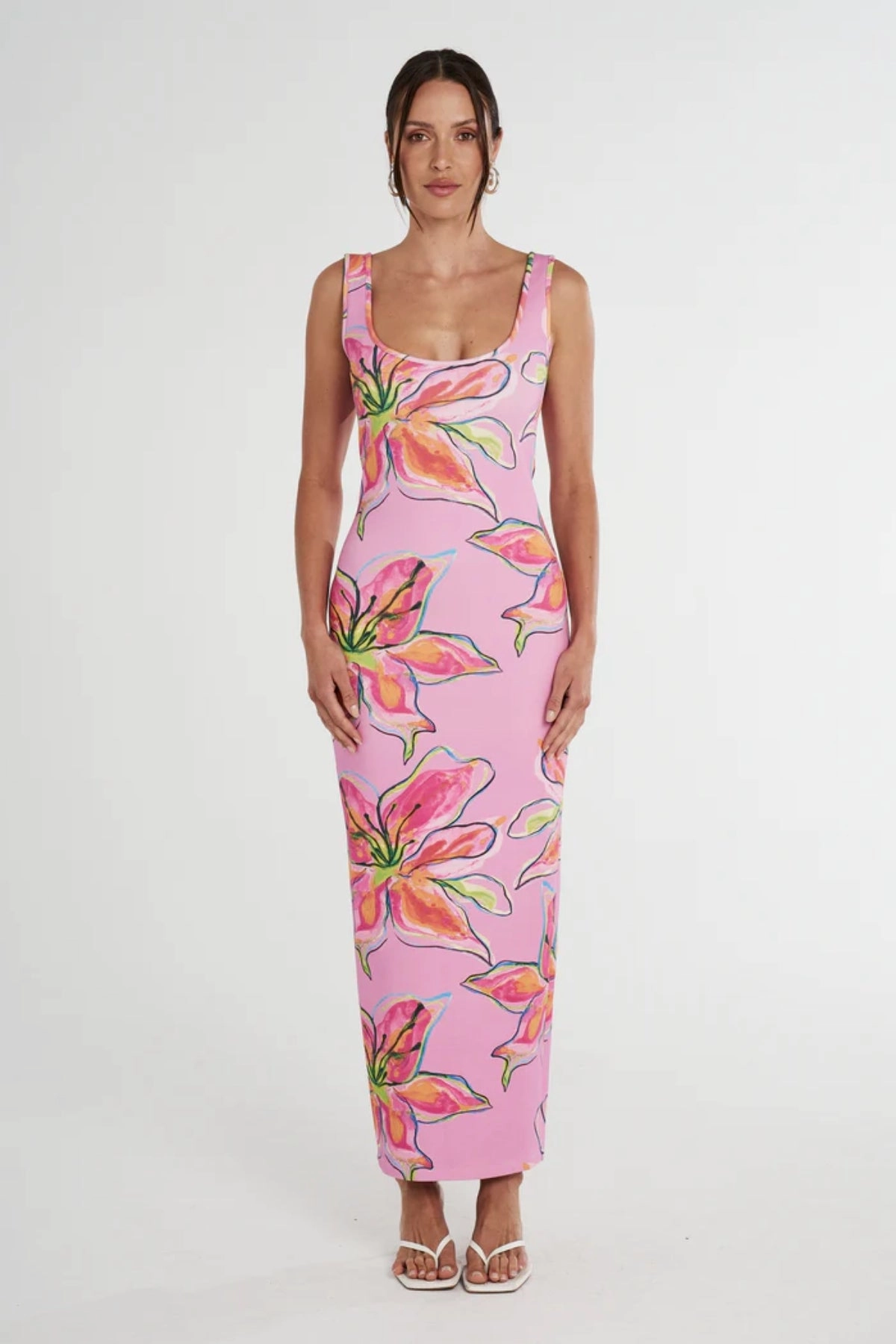 Modern Waistband Seasonal Style Scoop Neck Maxi Dress Lilac Lily