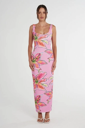Modern Waistband Seasonal Style Scoop Neck Maxi Dress Lilac Lily