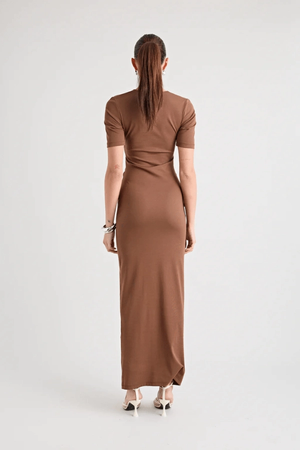 City Bright Shirred-Detail Florence Dress Chocolate