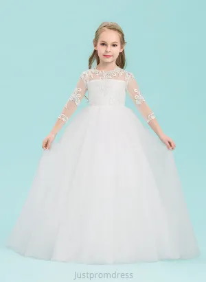 Flower Sleeves Neck Dress Scoop Girl Ball-Gown/Princess - Martina Floor-length Flower Girl Dresses 3/4 Tulle