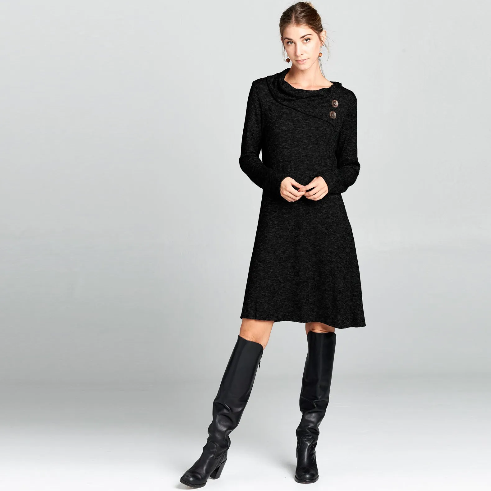 Foldover Collar Hacci Dress
