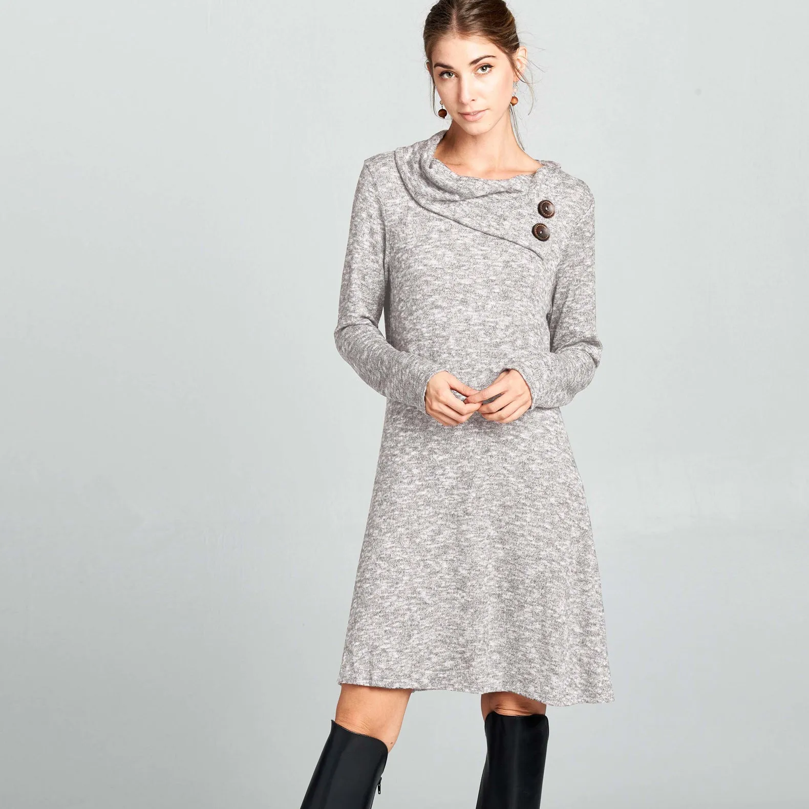 Foldover Collar Hacci Dress