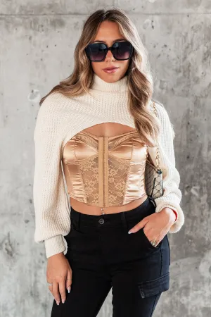 ConvertibleStyle Forever A City Girl Turtleneck Shrug Top (Cream)