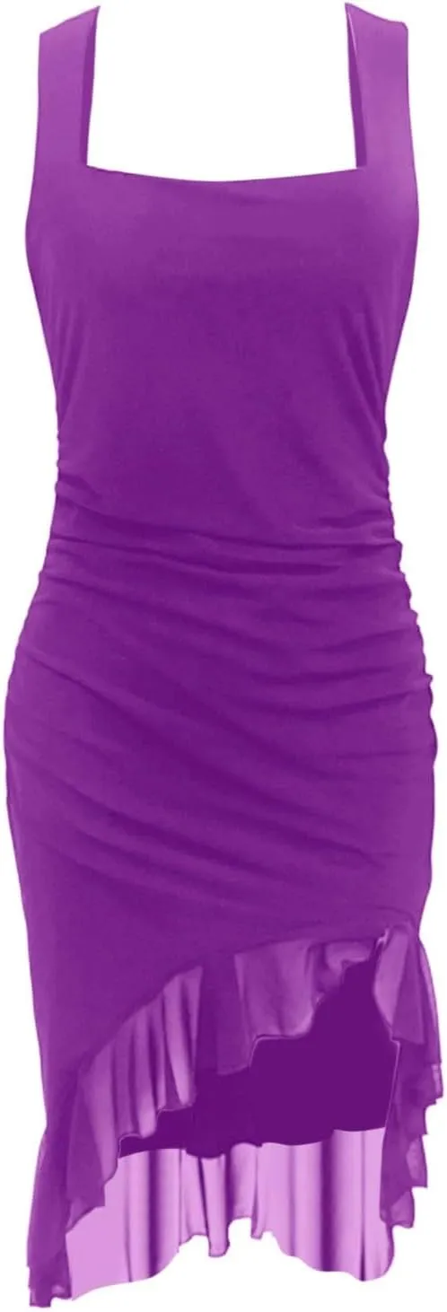 Formal Dresses for Women Petite Mermaid Ruffles Spaghetti Straps Wrap Club Dresses Wedding Cocktail Party Sundresses