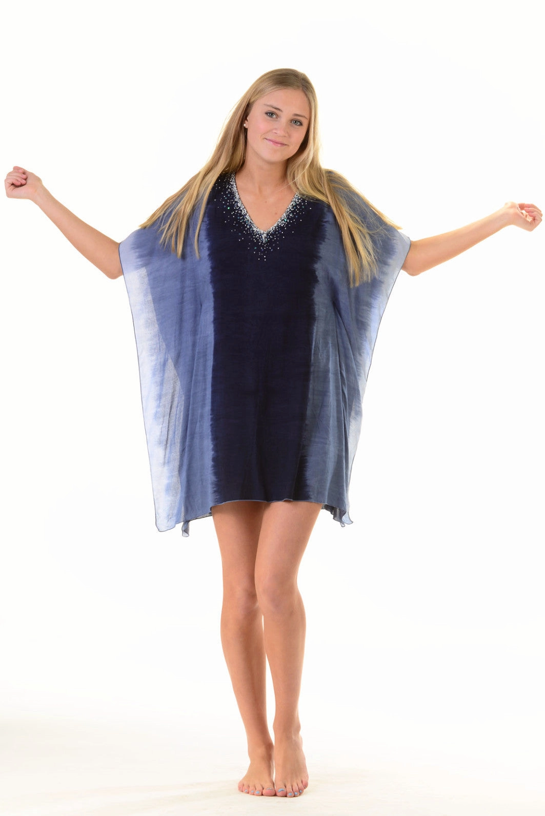 Goddess Kaftan / Starry Night Navy Mixed Fabric Stylish Waist Fit
