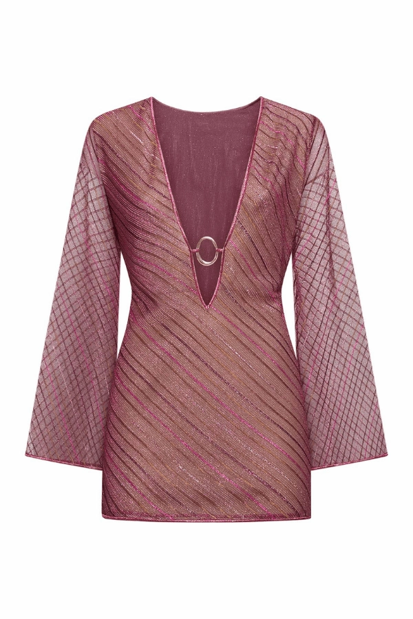 Evening Ready Shiny Stripes O Kaftan Red