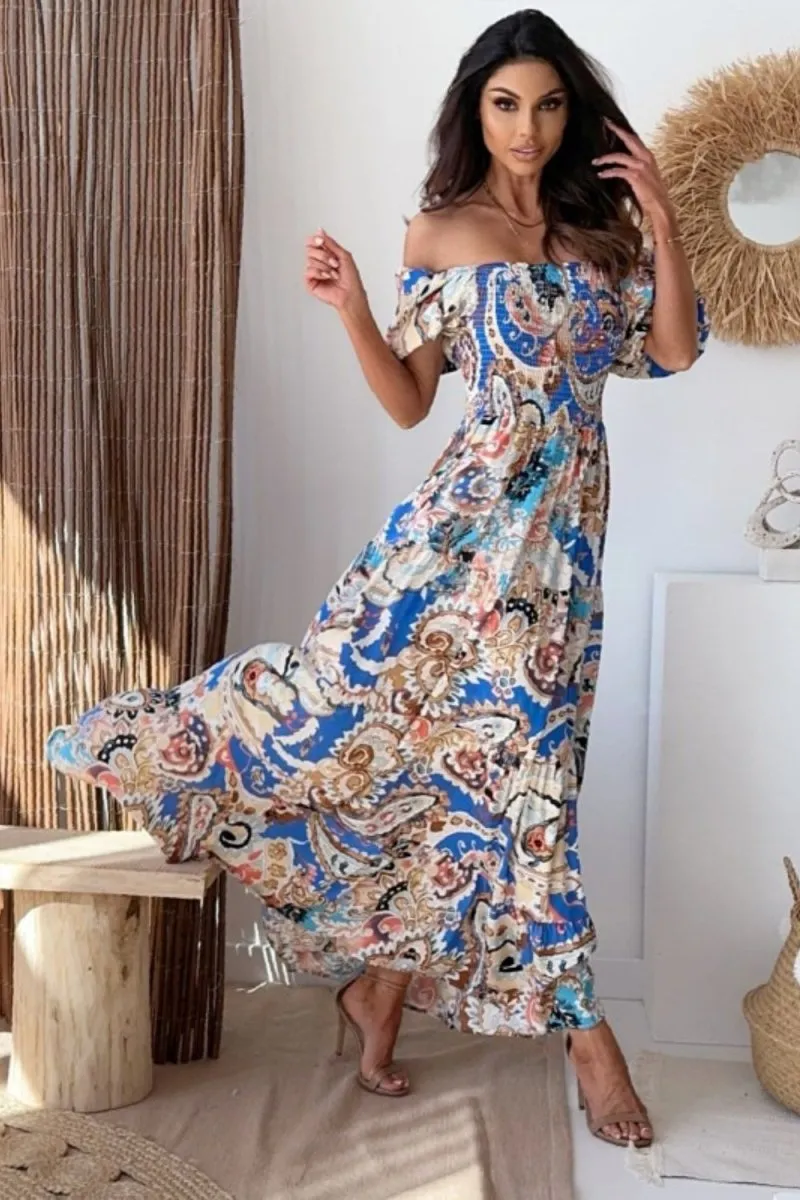 Fortune Telling Off The Shoulder Dress Summer Maxi Bohemian Style