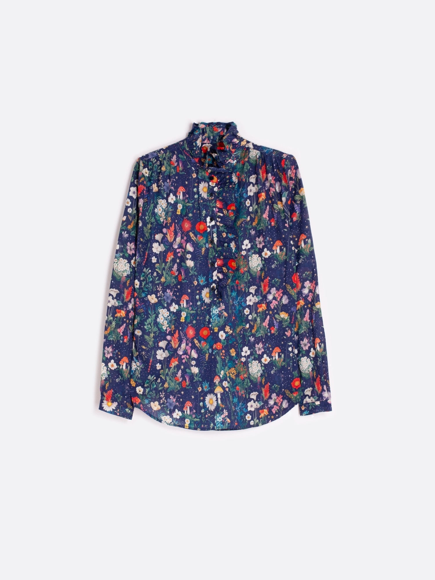 RUFFLE MUSHROOM BUTTON DOWN ZeroWaste Pattern HighStretchElastic