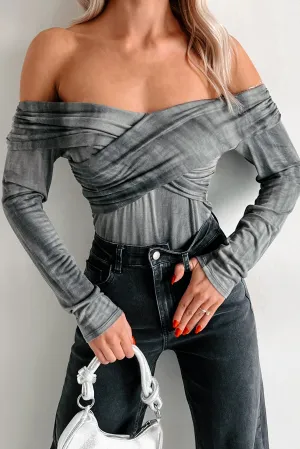 Soft Touch Texture Hypoallergenic Inner Layer Kora Off The Shoulder Bodysuit (Black/Grey)