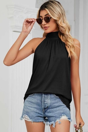 AbrasionResistantFabric Thermal Regulating Fabric PLEATED HALTER NECK LOOSE TUNIC TOP