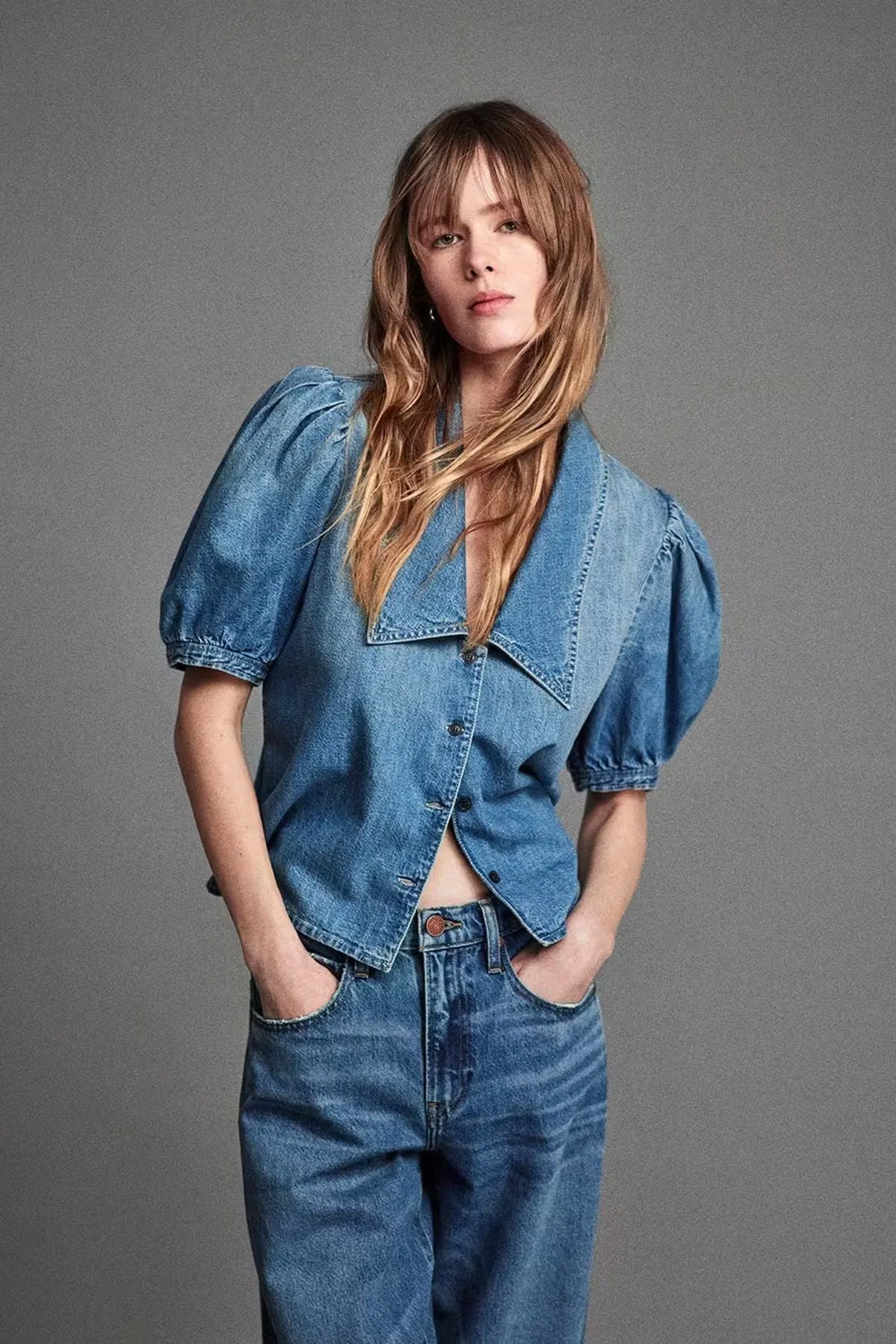 Frame Denim Denim Sailor Blouse - Starlet