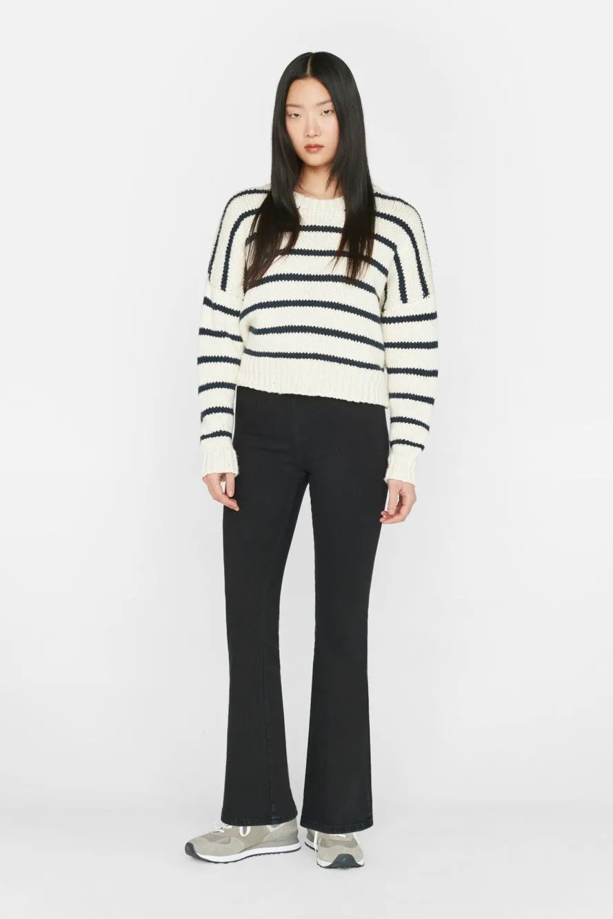 Frame Jetset Flare in Sheen Noir Denim Jean Travel Pants