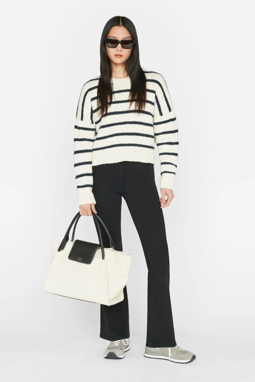 Frame Jetset Flare in Sheen Noir Denim Jean Travel Pants