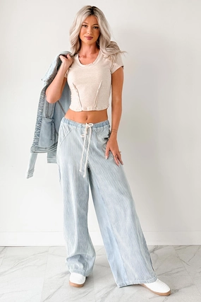 Franklin Striped Drawstring Wide Leg Jeans (Denim) Anti Cling Finish Quick Wear Fit