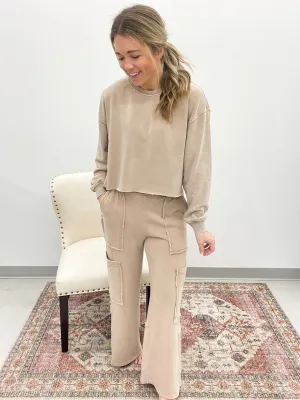 Free To Be Utility Sweatshirt And Sweatpants Set Taupe