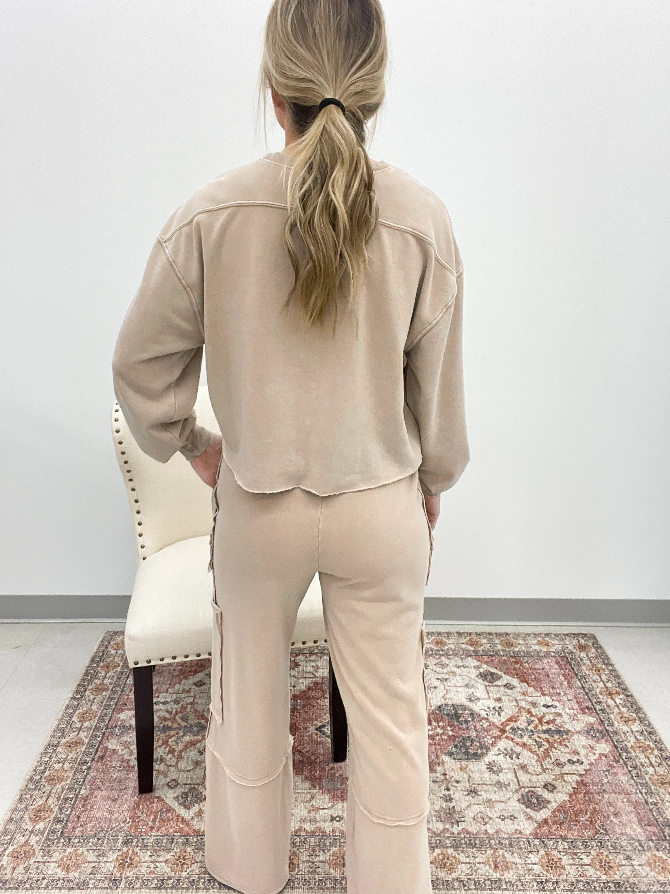 Free To Be Utility Sweatshirt And Sweatpants Set Taupe