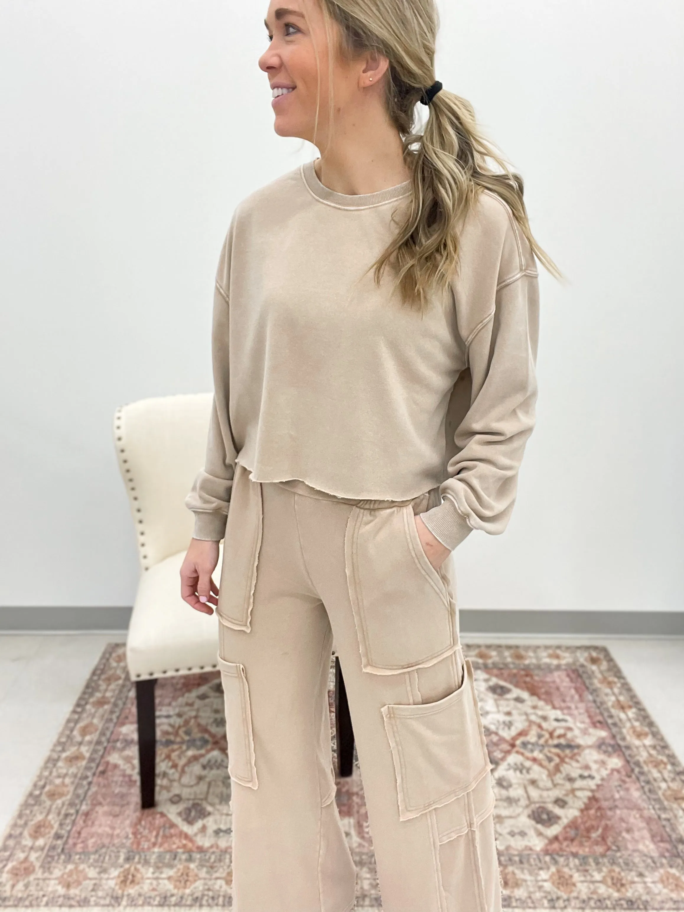 Free To Be Utility Sweatshirt And Sweatpants Set Taupe