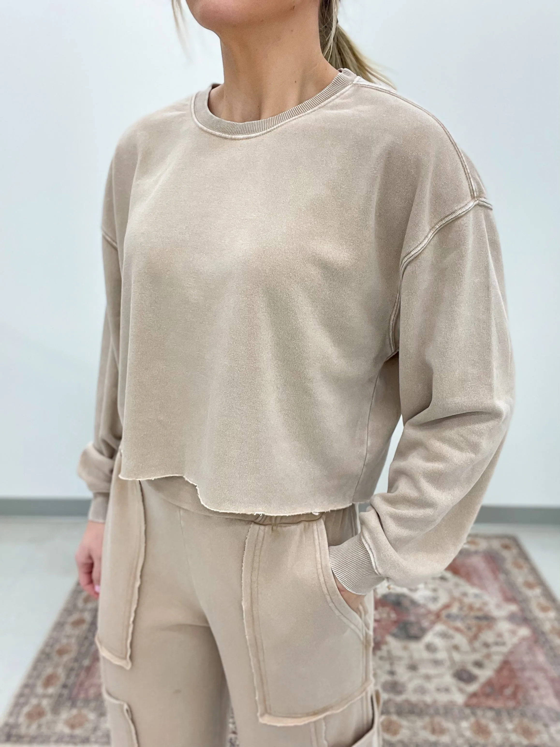 Free To Be Utility Sweatshirt And Sweatpants Set Taupe
