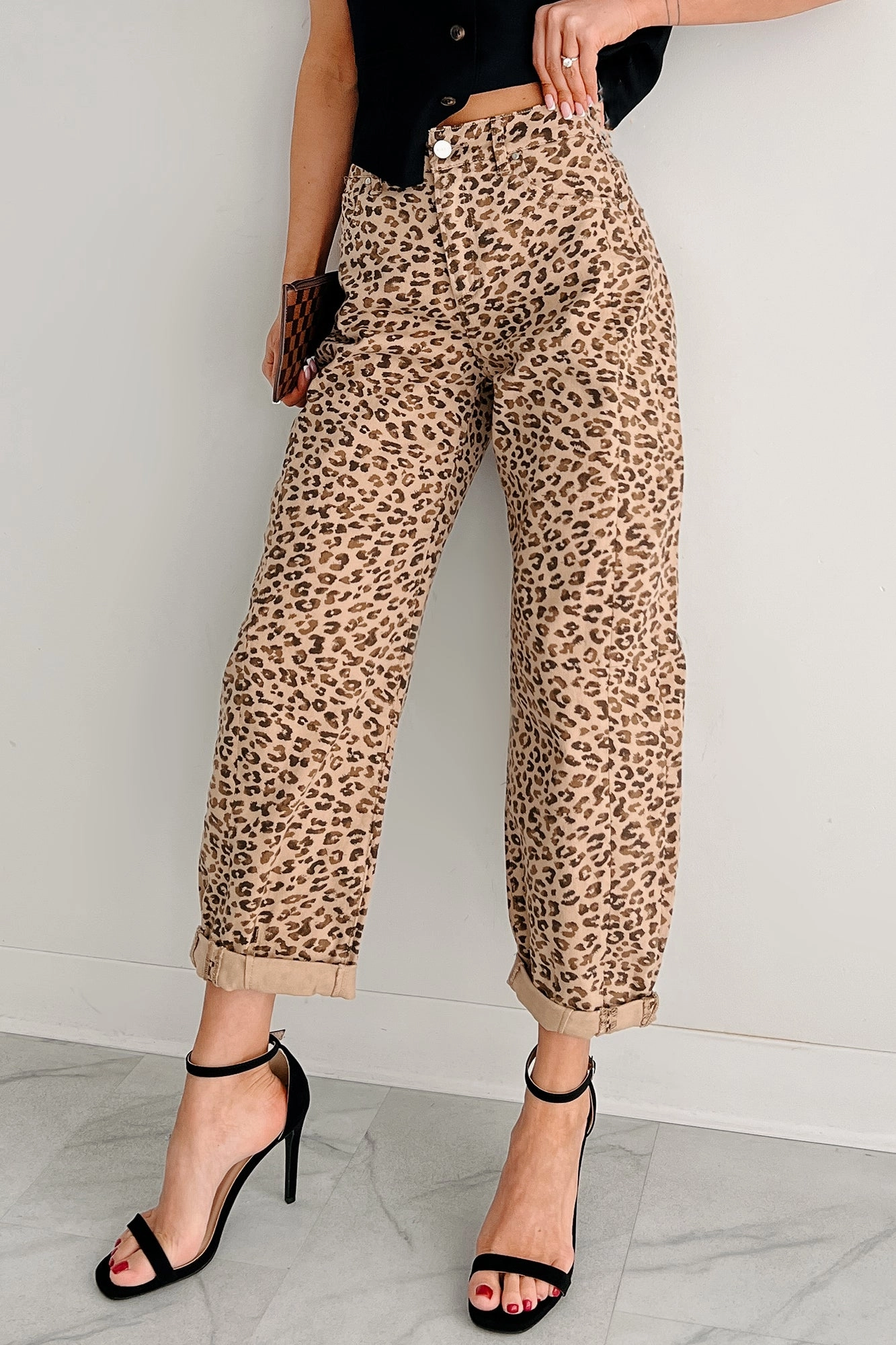 Ultra Soft Berkeley High Rise Barrel Cuffed Risen Jeans (Leopard)