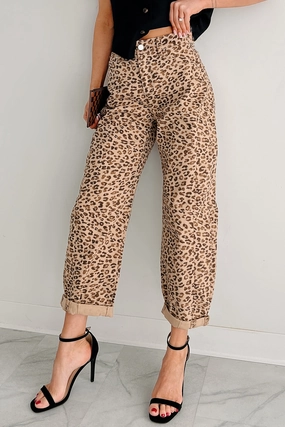 Ultra Soft Berkeley High Rise Barrel Cuffed Risen Jeans (Leopard)