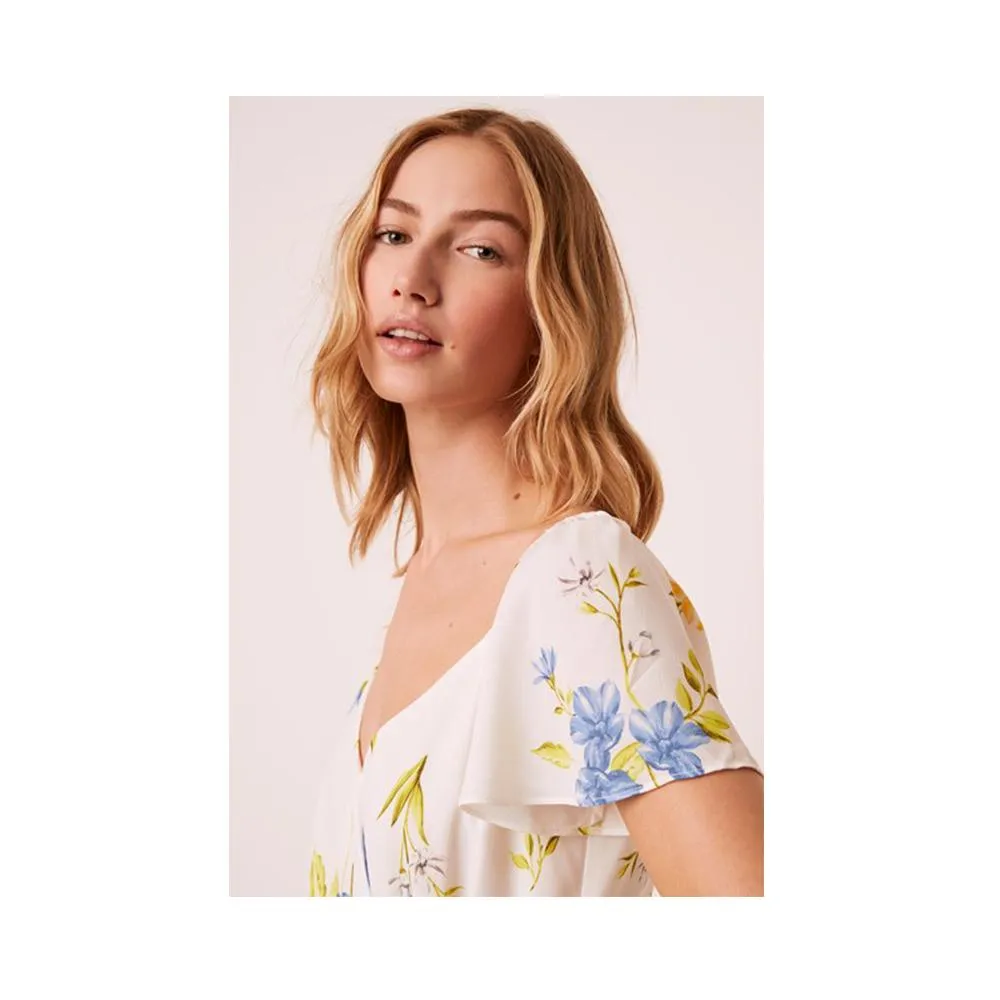 French Connection Eme Crepe Faux Wrap Dress Summer White Multi 71NGR