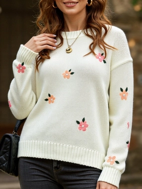 CompressionSupportWeave Fresh and sweet round neck pullover sweater