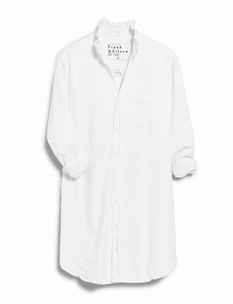 Fine Details Mary Ruffle Classic Shirtdress Famous Denim White