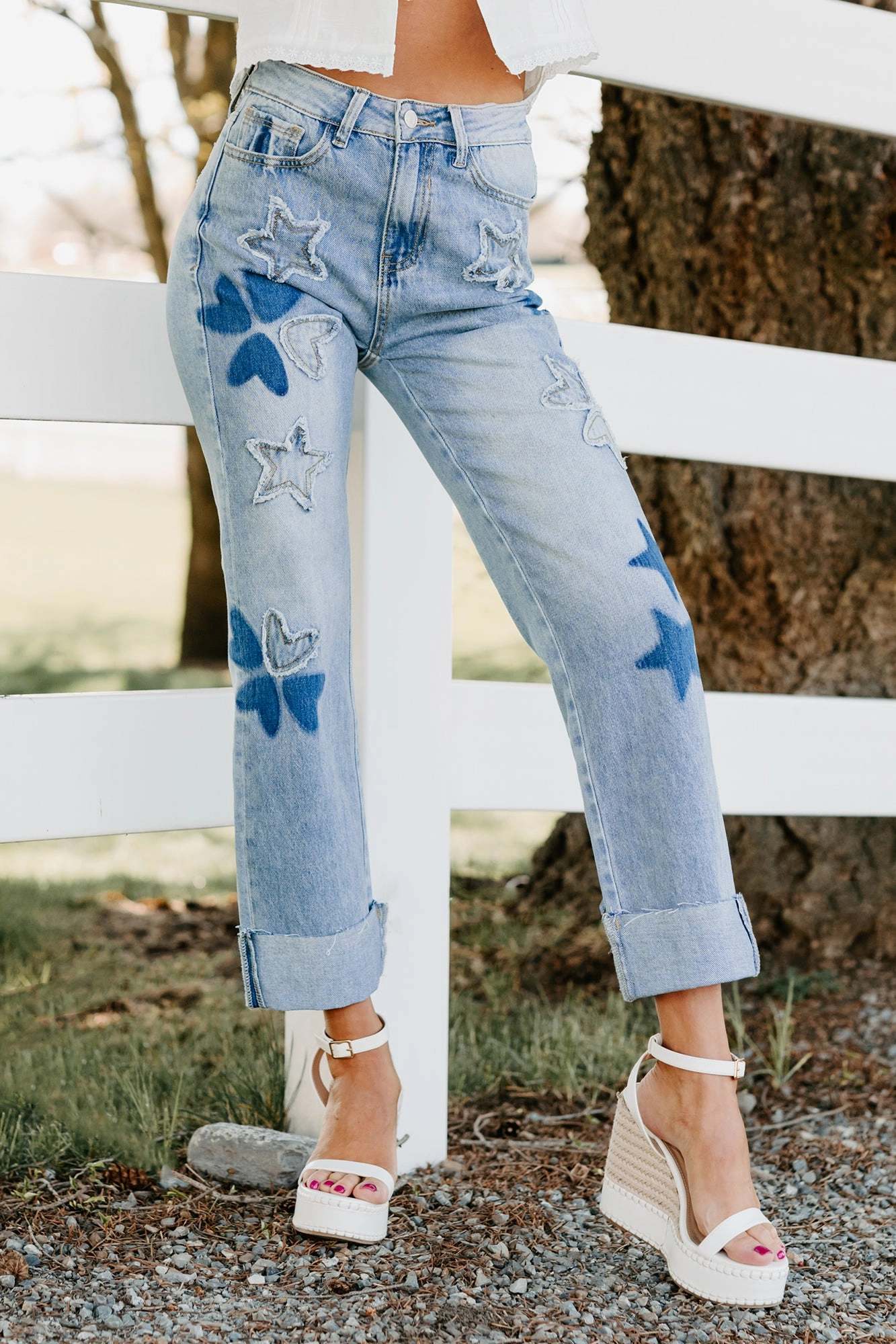 Smart Motion Active Look Freya Star & Heart Patch Saige Denim Jeans (Light)