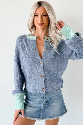 Daydream Zen Knit Contrast Glittery Cardigan (Blue) TemperatureRegulating Fabric Cool Weather
