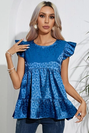 Reinforced Hem Stitching Soft touch finish FRILL SLEEVE PATTERNED JACQUARD TUNIC TOP